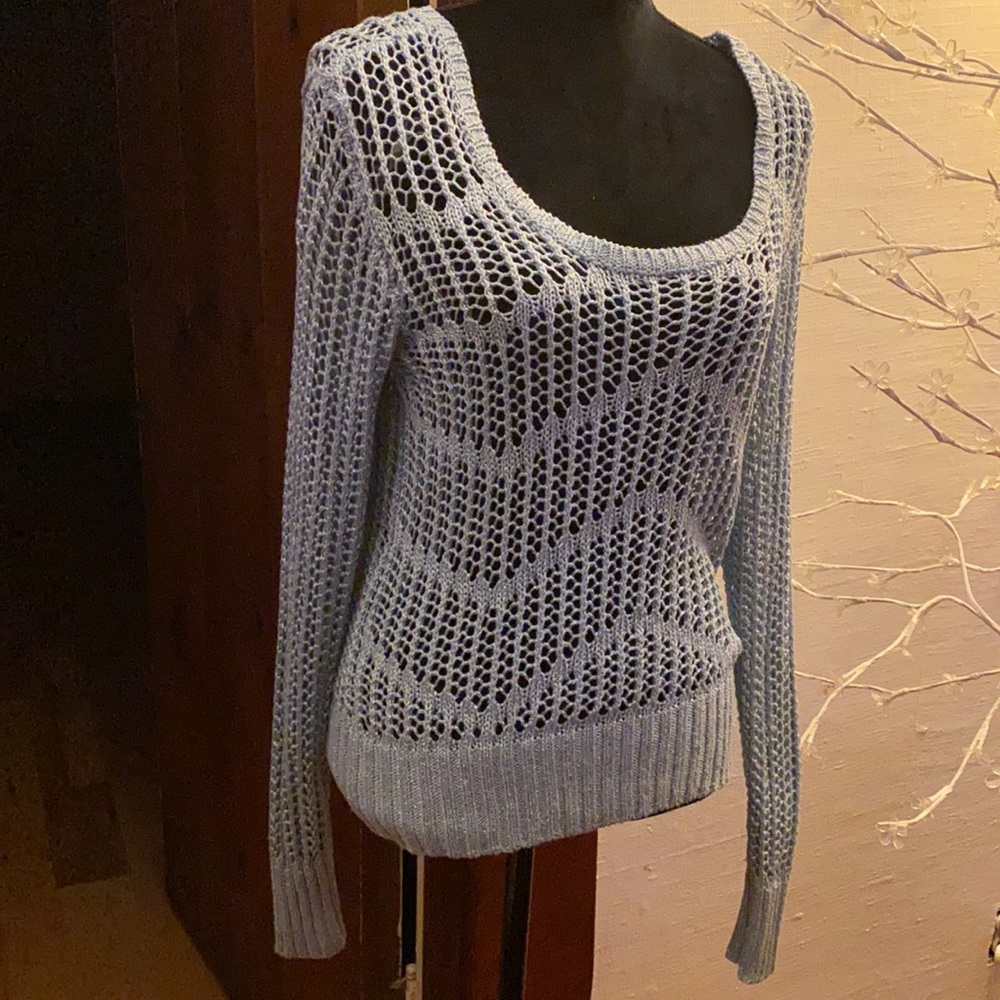 Shiny blue open crochet sweater IJeans by Buffalo